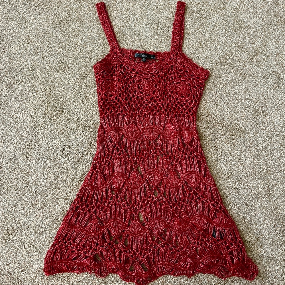 Sioni Red crochet cover up dress